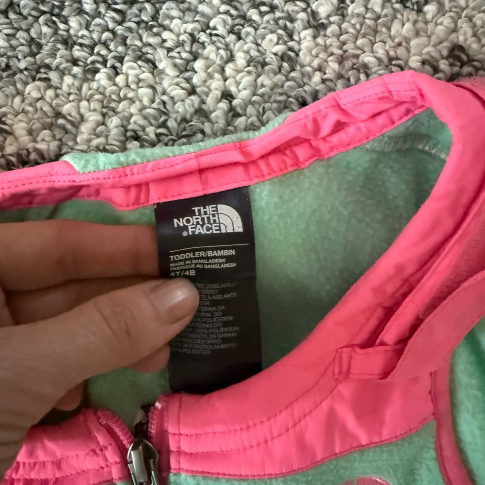 The North Face Pink and Mint Toddler jacket and bib snow pants
